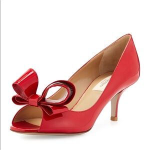 Valentino Patent Bow Low-Heel Pump red with box and bag 35.5